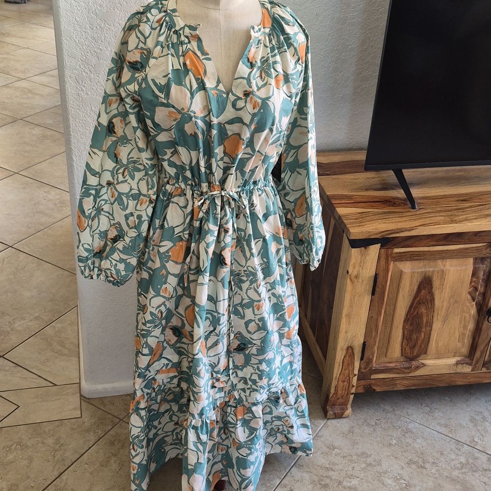 June + Vie Reglan Puff Sleeve Floral Maxi Dress Sz 10/12 -Large